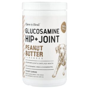 Chew + Heal Glicosamina para Quadril + Articulações Para Cães Manteiga de Amendoim 90 Cápsulas Mastigáveis 270 g (952 oz)