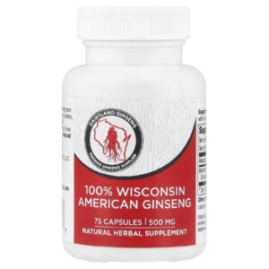 Dairyland Ginseng 100% Ginseng Americano de Wisconsin 500 mg 75 Cápsulas