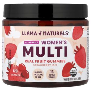 Llama Naturals Multivitamínico à Base de Plantas para Mulheres Gomas de Frutas de Verdade Geleia de Morango 120 Gomas