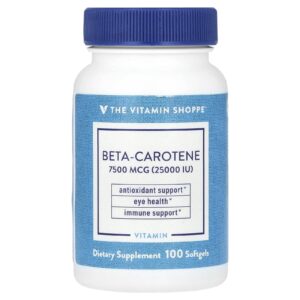 The Vitamin Shoppe Betacaroteno 7.500 mcg (25.000 UI) 100 Cápsulas Softgel