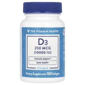 The Vitamin Shoppe Vitamina D3 250 mcg (10.000 UI) 100 Cápsulas Softgel