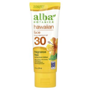 Alba Botanica Loção de Protetor Solar Facial Havaiana FPS 30 Sem Perfume 89 ml (3 fl oz)