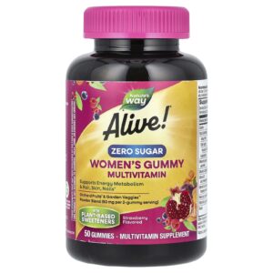 Natures Way Alive! Multivitamínico em Gomas para Mulheres Zero Açúcar Morango 50 Gomas