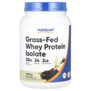 Nutricost Isolado de Proteína Whey de Gado Criado no Pasto Baunilha 907 g (2 lb)