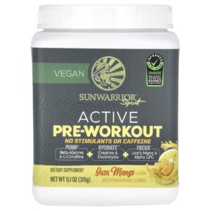 Sunwarrior Sport Pré-treino Ativo Sem Estimulantes ou Cafeína Yuzu Manga 315 g (111 oz)