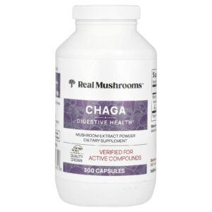 Real Mushrooms Chaga Extrato de Cogumelo em Pó 300 Cápsulas
