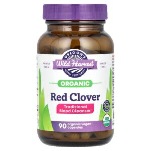 Oregons Wild Harvest Trevo Vermelho Orgânico 90 Cápsulas Veganas Orgânicas (350 mg por Cápsula)