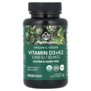PlantFusion Vitamina D3+ K2 Orgânica Vegana 5.000 UI/50 mcg 60 VegCaps Orgânicas