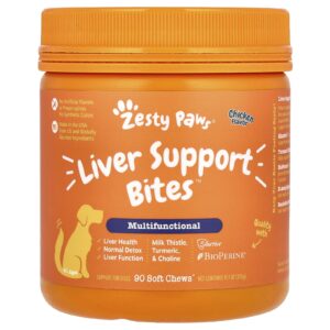 Zesty Paws Liver Support Bites Para Cães Todas as Idades Frango 90 Cápsulas Mastigáveis 315 g (111 oz)