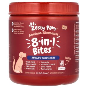 Zesty Paws Ancient Elements 8-in-1 Bites Para Cães Todas as Idades Bisão 90 Cápsulas Mastigáveis 297 g (104 oz)