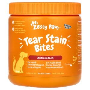 Zesty Paws Tear Stain Bites Para Cães Todas as Idades Frango 90 Cápsulas Mastigáveis 360 g (127 oz)