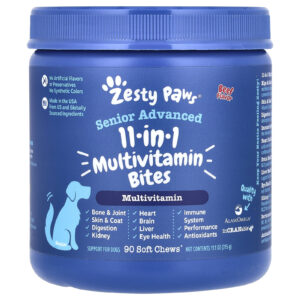 Zesty Paws Sênior Advanced Multivitamínico 11-in-1 Bites Para Cães Carne Bovina 90 Cápsulas Mastigáveis 315 g (111 oz)