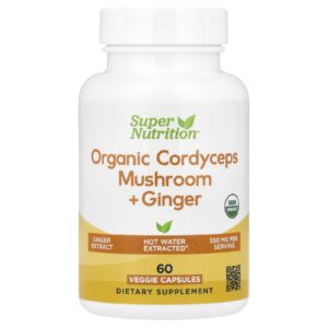 Super Nutrition Cogumelo Cordyceps Orgânico + Gengibre 60 Cápsulas Vegetais
