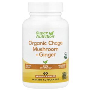 Super Nutrition Cogumelo Chaga Orgânico + Gengibre 60 Cápsulas Vegetais