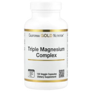 California Gold Nutrition Complexo Triplo de Magnésio Malato Citrato e Bisglicinato Quelato 120 Cápsulas Vegetais (105 mg por Cápsula)