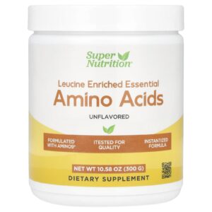 Super Nutrition Aminoácidos Essenciais Enriquecidos com Leucina com L-Leucina L-Lisina L-Treonina e L-Isoleucina Sem Sabor 300 g (1058 oz)