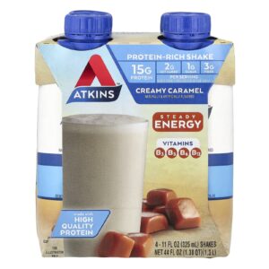 Atkins Shake Rico em Proteína Caramelo Cremoso 4 Shakes 325 ml (11 fl oz) Cada