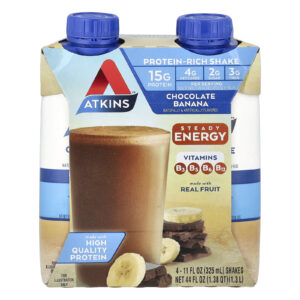 Atkins Shake Rico em Proteína Banana e Chocolate 4 Shakes 325 ml (11 fl oz) Cada