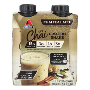 Atkins Shake Proteico de Latte e Chá Gelado Chai 4 Shakes 325 ml (11 fl oz) Cada