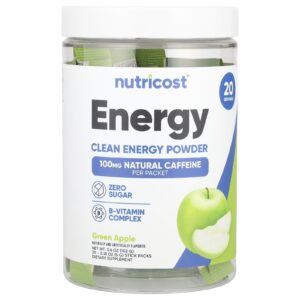 Nutricost Energy Clean Energy em Pó Maçã Verde 20 Embalagens 5 g (018 oz) Cada