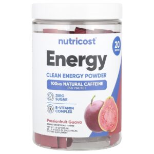 Nutricost Energia Clean Energy em Pó Goiaba de Maracujá 20 Embalagens 5 g (018 oz) Cada