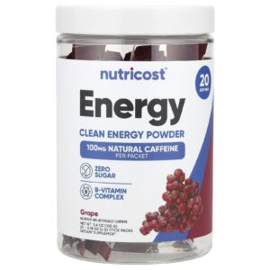 Nutricost Energy Clean Energy em Pó Uva 20 Embalagens 5 g (018 oz) Cada