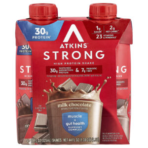 Atkins Strong Shake com Alto Teor de Proteína Chocolate ao Leite 4 Shakes 325 ml (11 fl oz) Cada