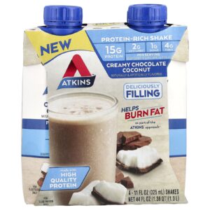 Atkins Shake Rico em Proteína Chocolate Cremoso e Coco 4 Shakes 325 ml (11 fl oz) Cada