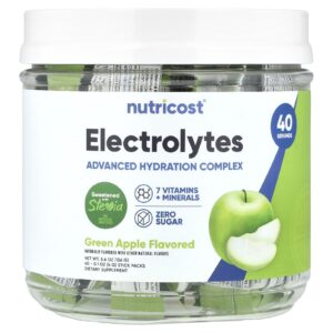 Nutricost Eletrólitos Complexo de Hidratação Avançado Maçã Verde 40 Embalagens 4 g (01 oz) Cada