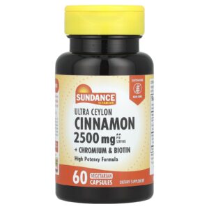 Sundance Vitamins Canela Ultrade Ceilão + Cromo e Biotina 60 Cápsulas Vegetarianas