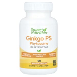 Super Nutrition Fitossomo de Ginkgo PS com Extrato de Ginkgo 480 mg 60 Cápsulas Vegetais