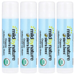 Mild By Nature Sierra Bees™ Bálsamos Labiais Orgânicos Sem Sabor Embalagem com 4 Unidades 425 g (015 oz) Cada