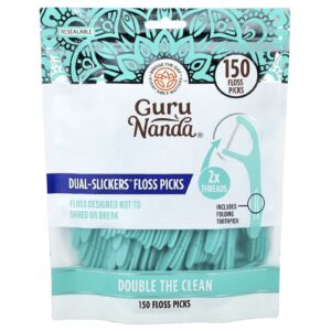 GuruNanda Hastes de Fio Dental Dual-Sckers™ 150 Hastes de Fio Dental