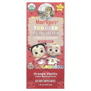 MaryRuths Cocomelon Multivitamínico para Crianças Pequenas Gotas Líquidas com Ferro 1 a 3 Anos Laranja e Baunilha 30 ml (1 fl oz)