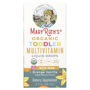 MaryRuths Multivitamínico Orgânico Líquido para Crianças Pequenas com Ferro 1 a 3 Anos Laranja e Baunilha 60 ml (2 fl oz)