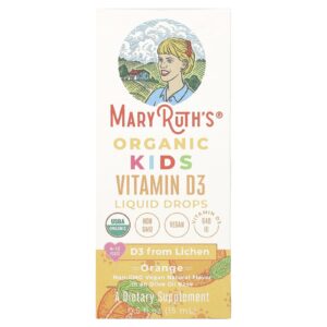 MaryRuths Vitamina D3 Orgânica em Gotas para Crianças 4 a 13 Anos Laranja 640 UI 15 ml (05 fl oz)