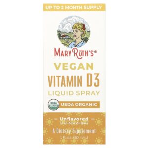MaryRuths Spray Líquido de Vitamina D3 Vegana Sem Sabor 30 ml (1 fl oz)