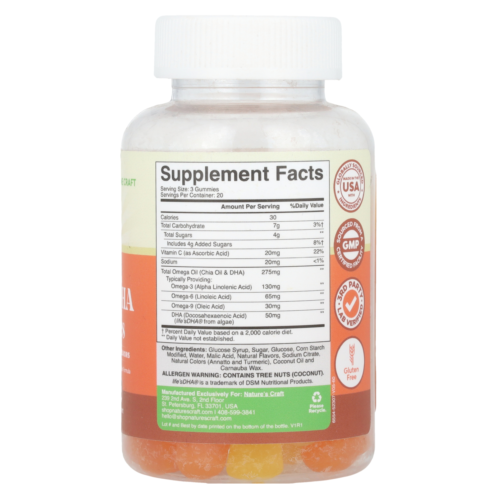 Natures Craft Gomas de Ômega + DHA para Adultos Limão e Laranja 60 Gomas - Imagem 2