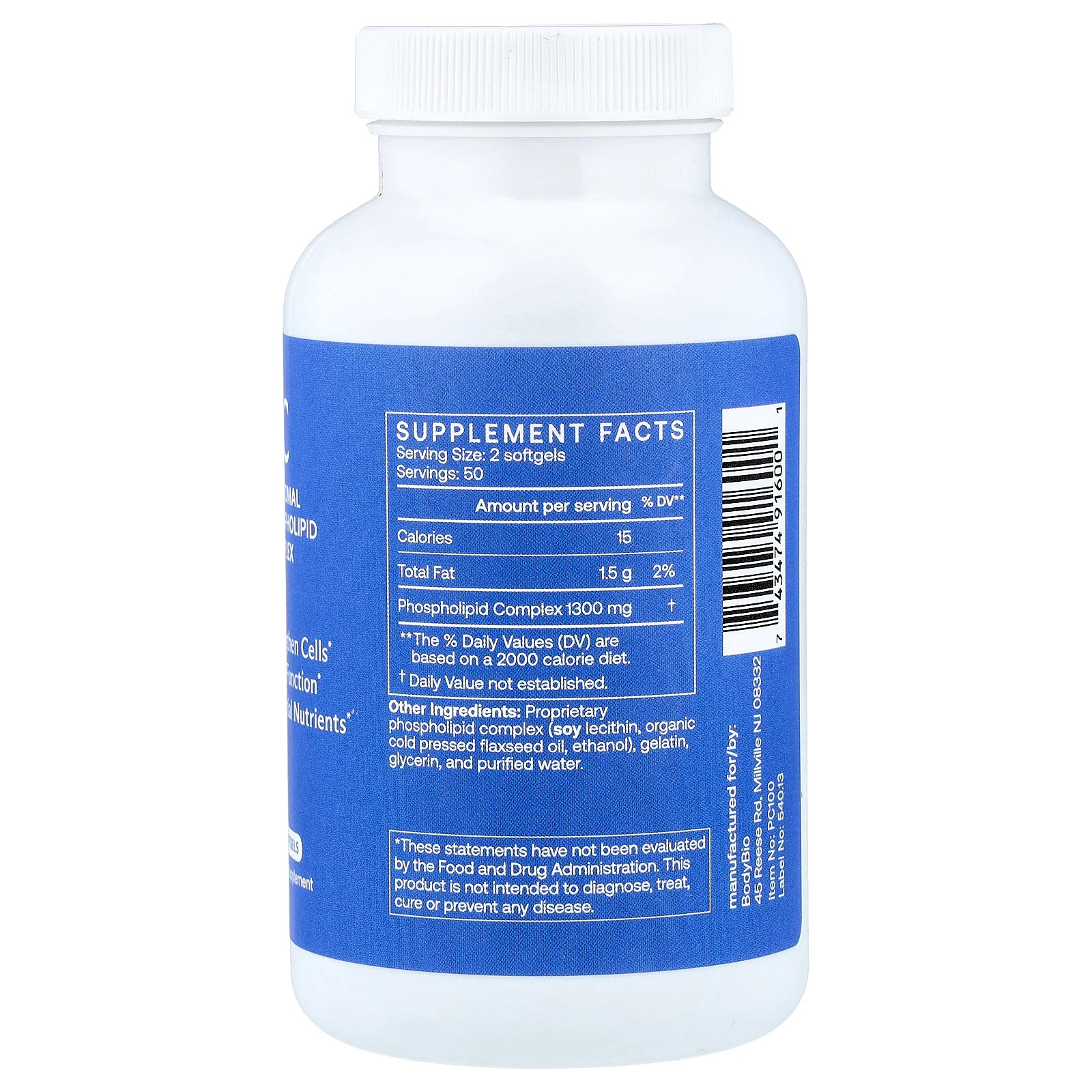 BodyBio, PC, Complexo Fosfolipídico Lipossomal, 100 Cápsulas Gelatinosas (650 mg por Cápsula Gelatinosa) - Imagem 2