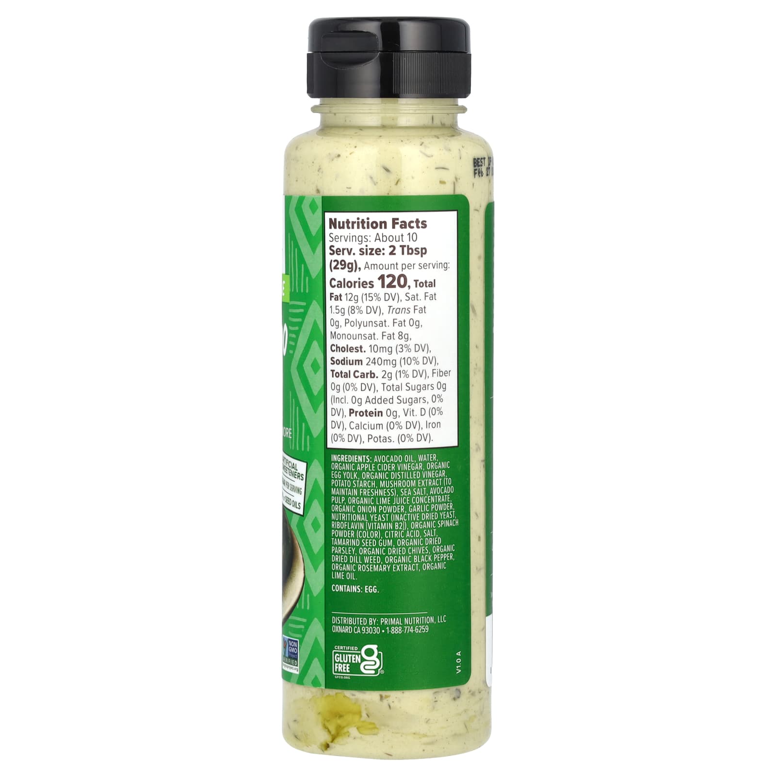Primal Kitchen Molho Feito com Óleo de Abacate Abacate e Limão 283 g (10 oz) - Imagem 2