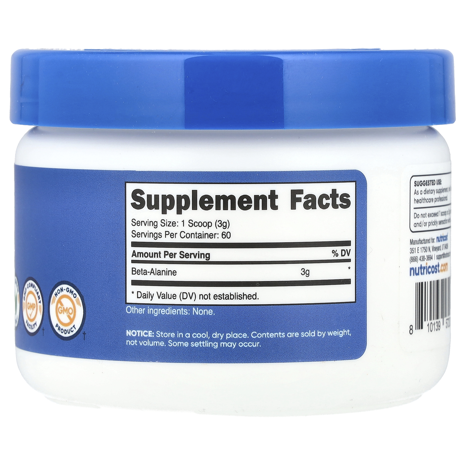 Nutricost Beta-Alanina Sem Sabor 180 g (64 oz) - Imagem 2