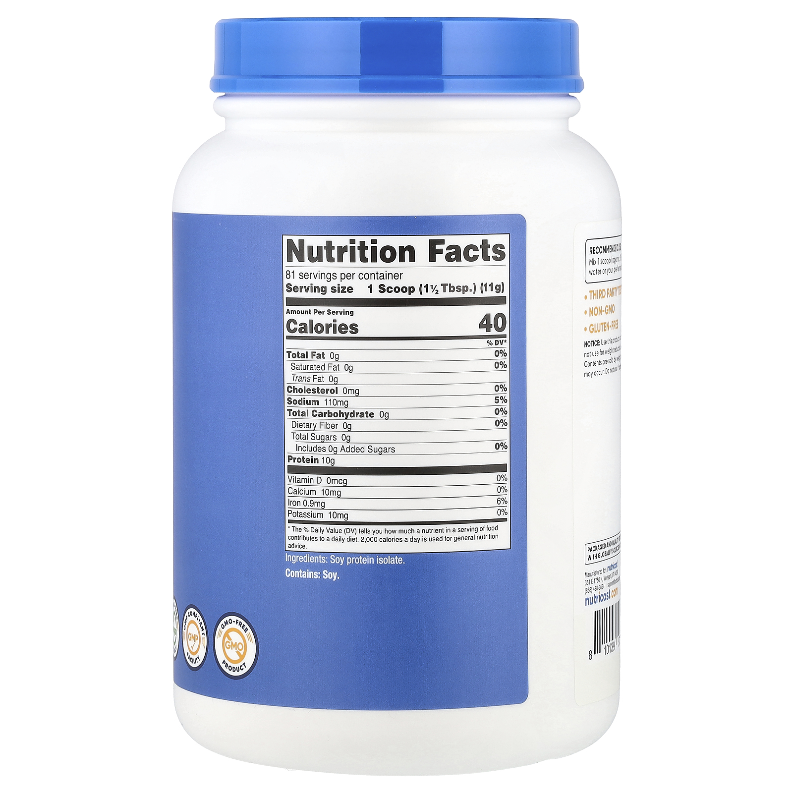 Nutricost Isolado de Proteína de Soja Sem Sabor 907 g (2 lb) - Imagem 2