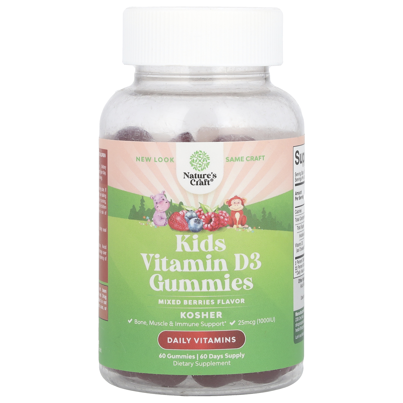 Natures Craft Gomas de Vitamina D3 para Crianças Frutos Silvestres 25 mcg (1.000 UI) 60 Gomas