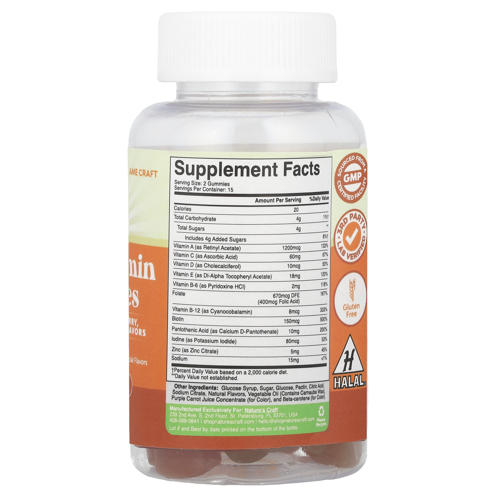 Natures Craft Gomas Multivitamínicas Laranja Cereja Morango 30 Gomas - Imagem 2