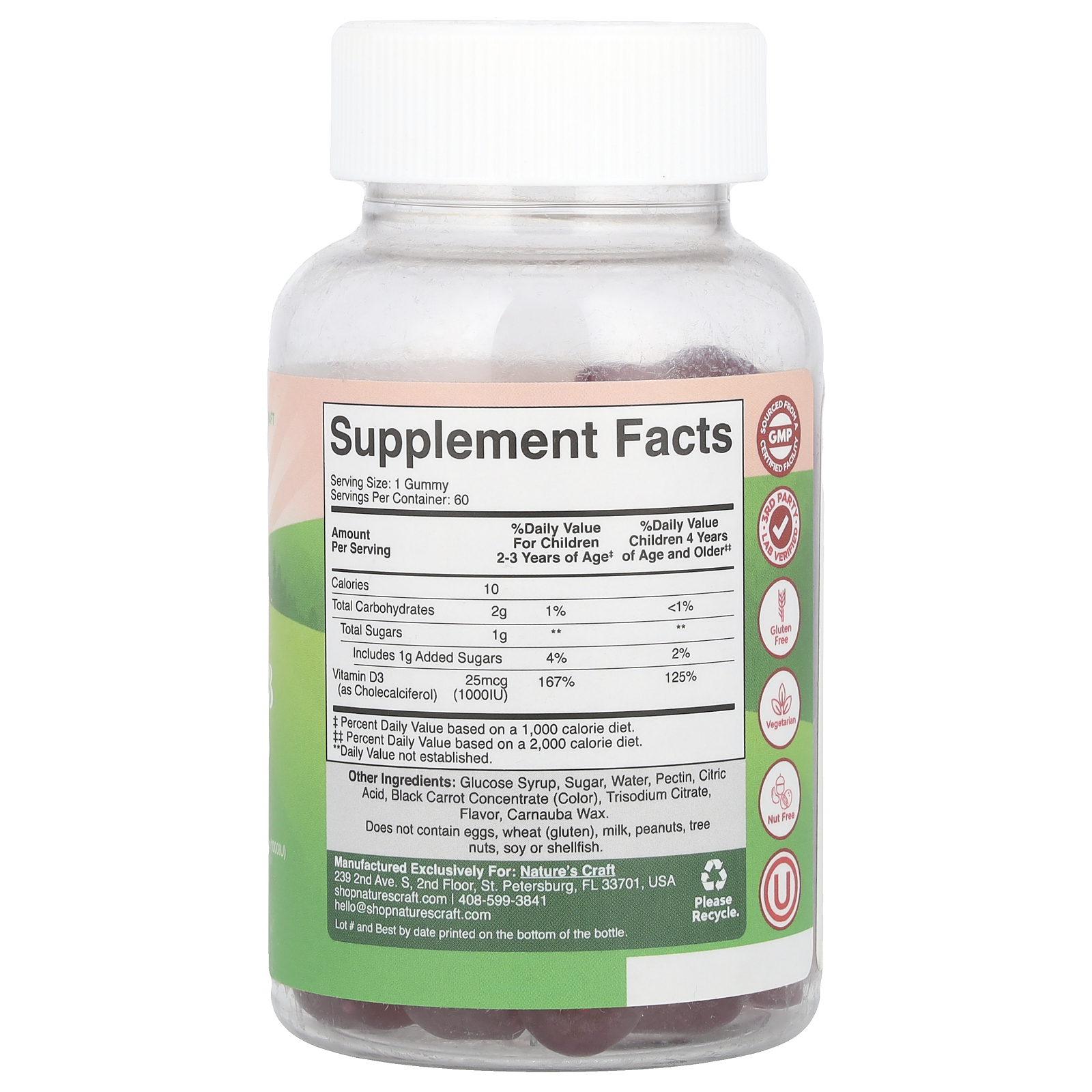 Natures Craft Gomas de Vitamina D3 para Crianças Frutos Silvestres 25 mcg (1.000 UI) 60 Gomas - Imagem 2