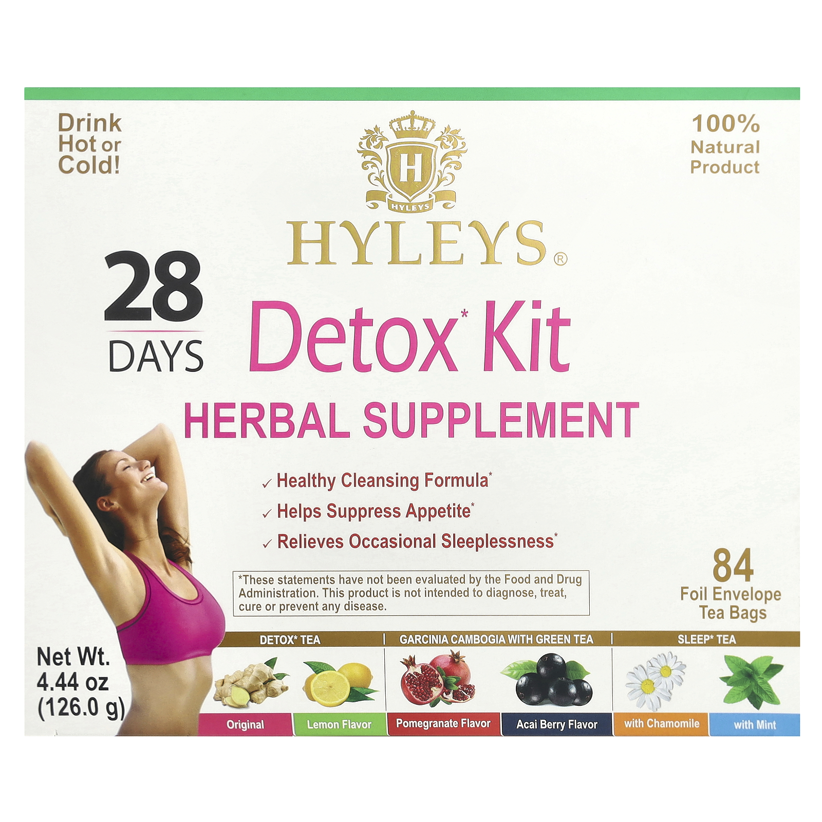 Hyleys Tea Kit Detox 28 Dias Sortido 84 Saquinhos de Chá com Envelope de Papel Alumínio 126 g (444 oz)