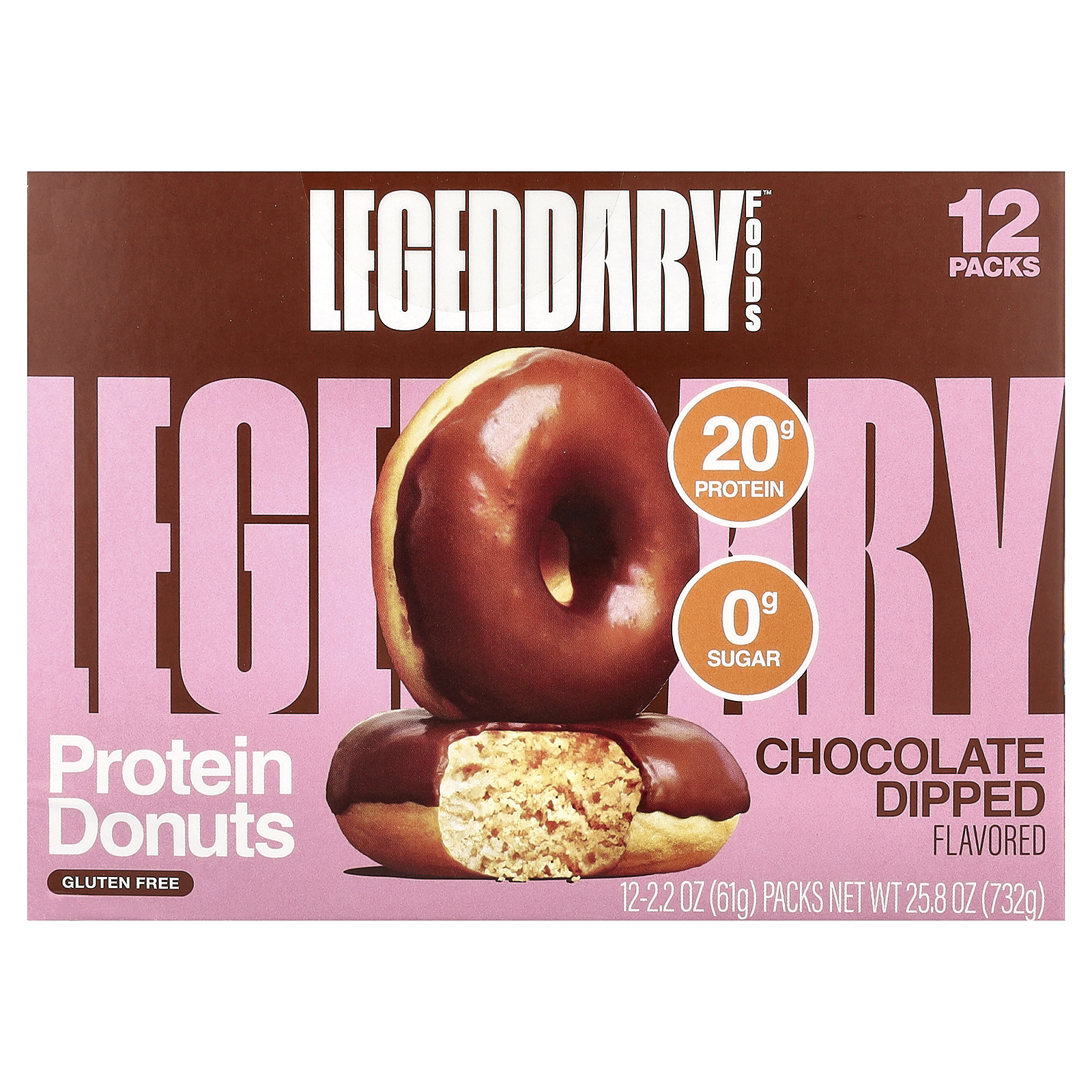 Legendary Foods Donuts de Proteína Cobertos com Chocolate 12 Pacotes 61 g (22 oz) Cada