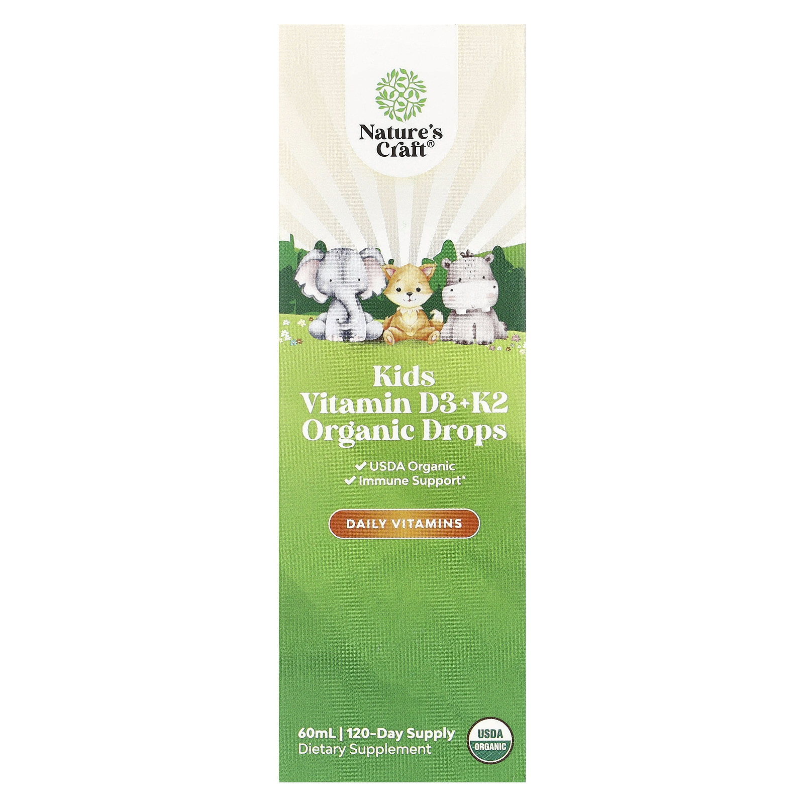 Natures Craft Vitaminas D3 e K2 Orgânicas em Gotas para Crianças 60 ml