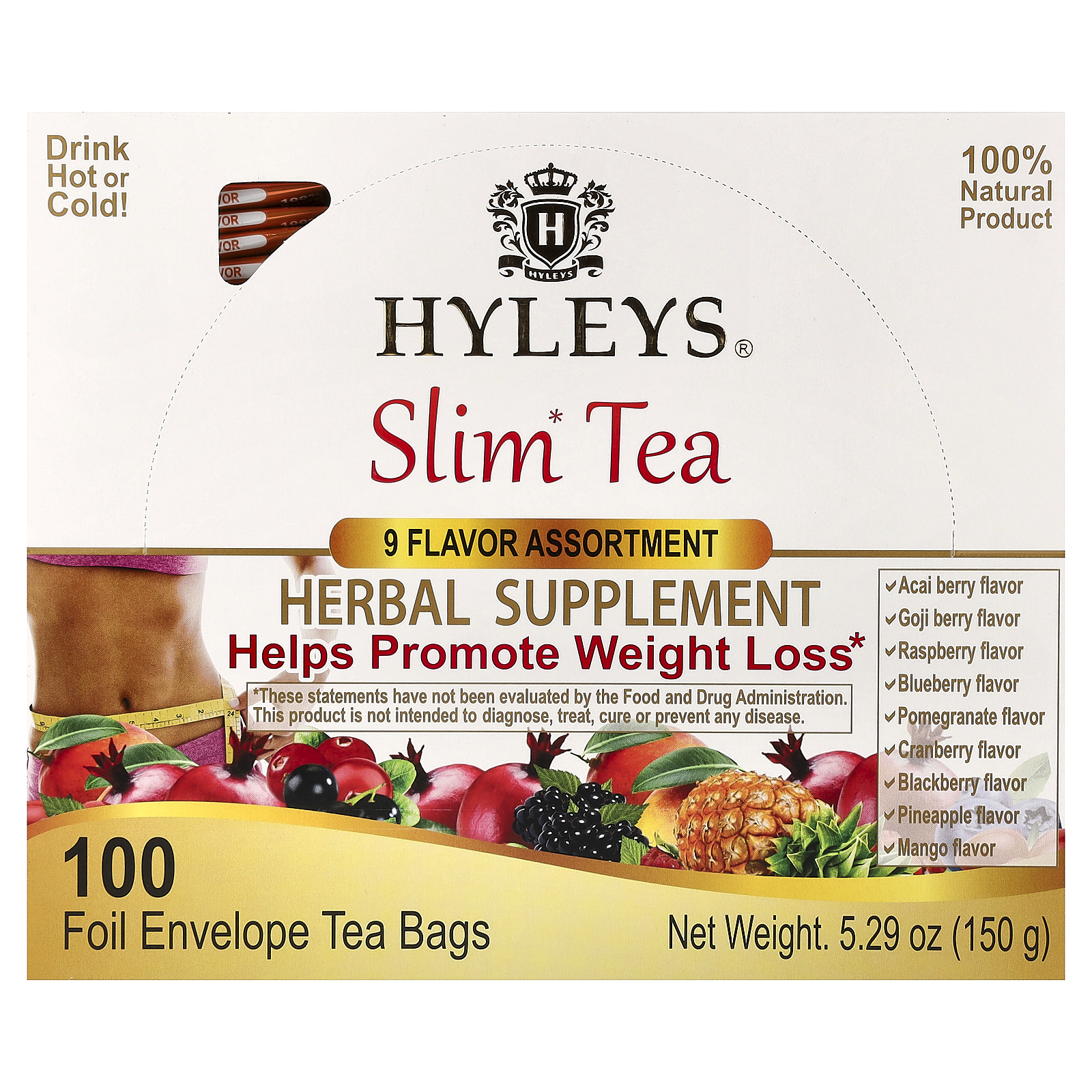 Hyleys Tea Slim Tea Sortido com 9 Sabores 100 Saquinhos de Chá com Envelope de Papel Alumínio 150 g (529 oz)