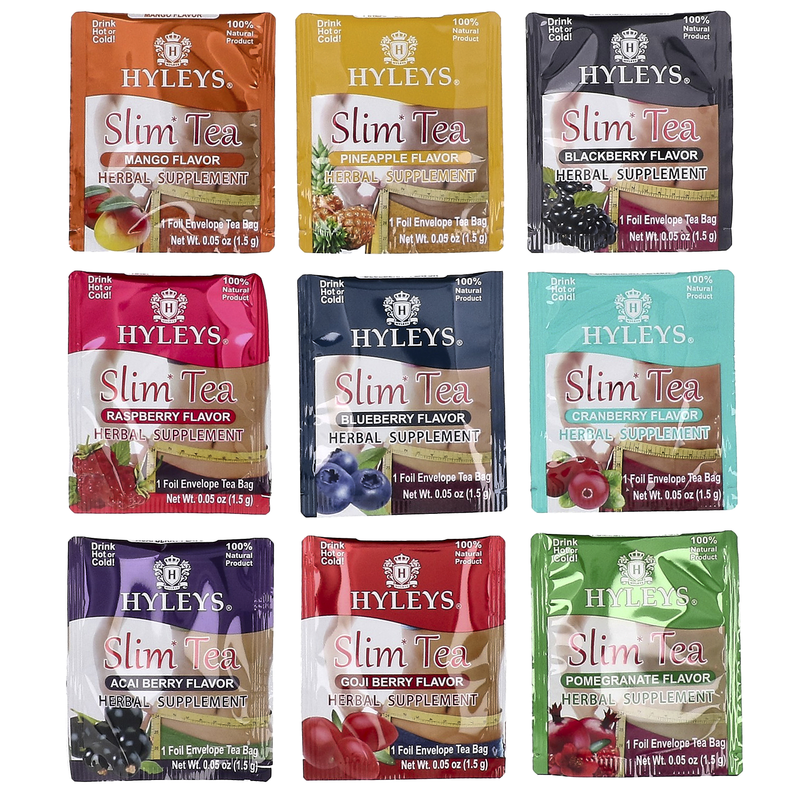 Hyleys Tea Slim Tea Sortido com 9 Sabores 100 Saquinhos de Chá com Envelope de Papel Alumínio 150 g (529 oz) - Imagem 3